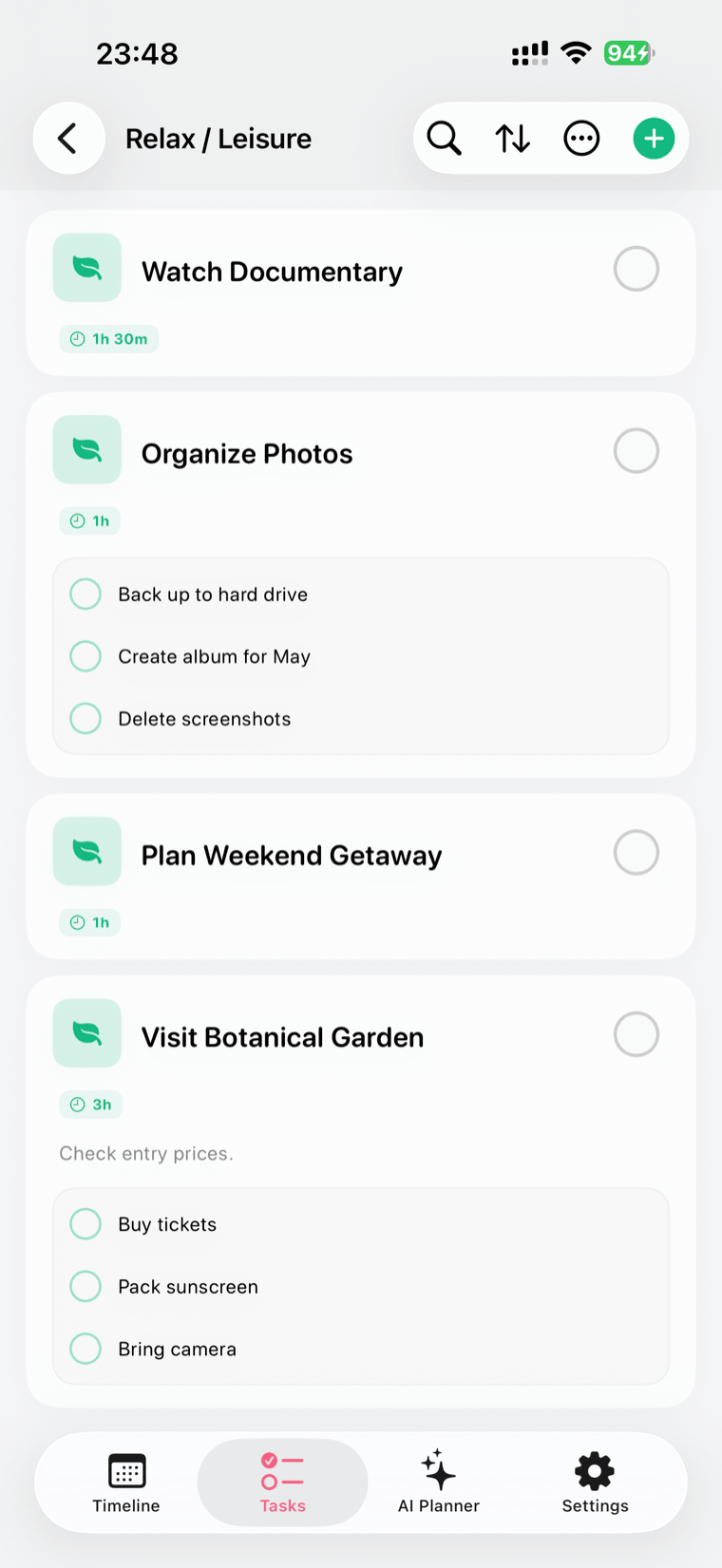 Halcyday task category detail